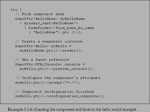 \begin{Example}
% latex2html id marker 475\begin{lrbox}{\fmbox}\begin{minipage...
...ption{Creating the component and facet in the hello world example.}\end{Example}