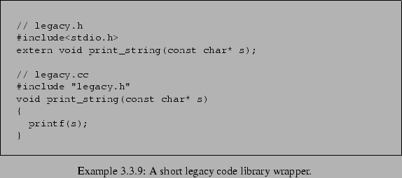 \begin{Example}
% latex2html id marker 523\begin{lrbox}{\fmbox}\begin{minipage...
...fbox{\usebox{\fmbox}}\caption{A short legacy code library wrapper.}\end{Example}