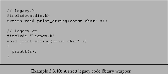 \begin{Example}
% latex2html id marker 549\begin{lrbox}{\fmbox}\begin{minipage...
...fbox{\usebox{\fmbox}}\caption{A short legacy code library wrapper.}\end{Example}